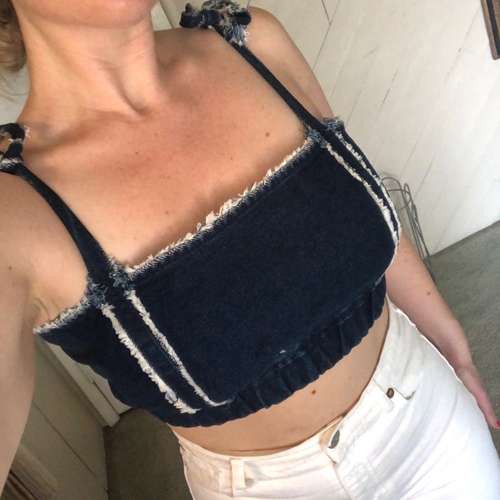Zara Trfix’d Denim Crop Top Bralette NWT